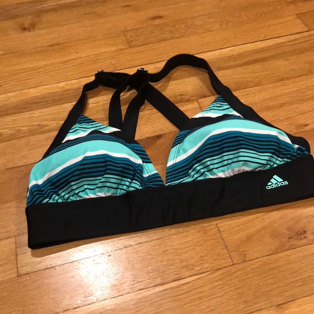 EUC Adidas Athletic Bikini Top Stripe Green/black Swim size XL